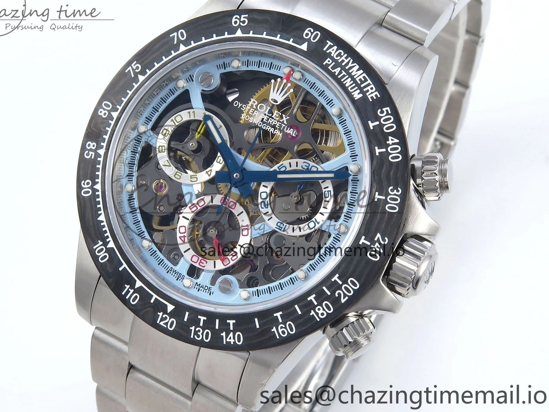 AAA Replica Watches Daytona Edition Bracelet Dial SS Carbon Best on Durable SS Skeleton Bezel DD 369 Artisans GETF 1229
